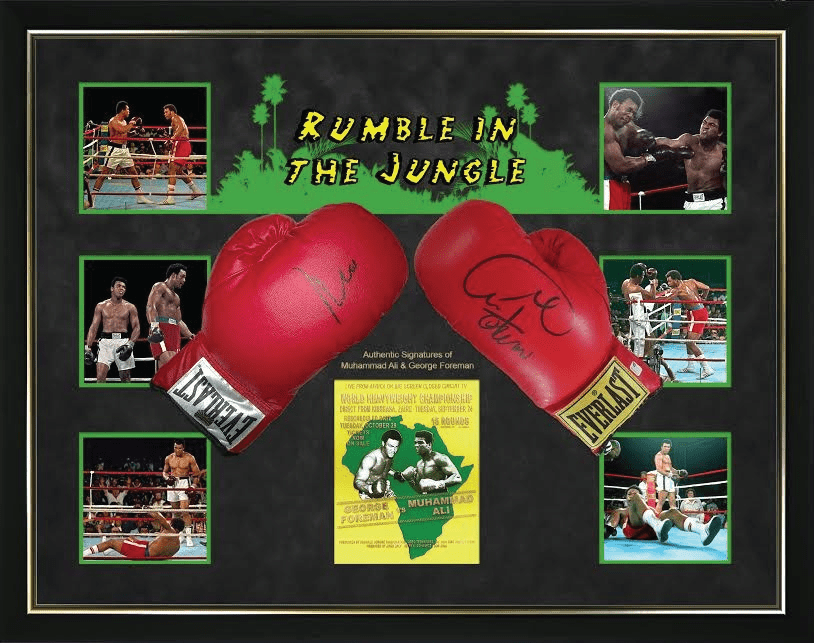 Rumble In The Jungle Muhammad Ali and George Foreman Signed Glove Framed Display - Memorabilia Framers Shop